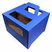 Коробка для торта с ручкой 28*28*20 см (с окнами) голубая фото 1