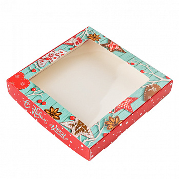 Коробка для печенья "Новогодние чудеса" с окном, 19*19*3 см
