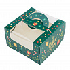 Коробка для бенто-торта "С Новым годом" с ручками с окном 140х140х80 мм фото 1