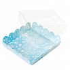 Коробка для печенья 12*12*3 см с прозрачной крышкой "Снежинки на голубом" фото 2