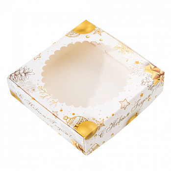 Коробка для печенья "Золотой Новый год" с окном, 12*12*3 см