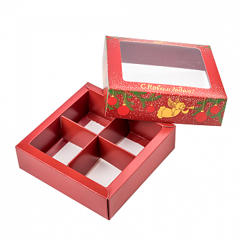 Коробка для 4 конфет "С Новым годом ангел", с окном