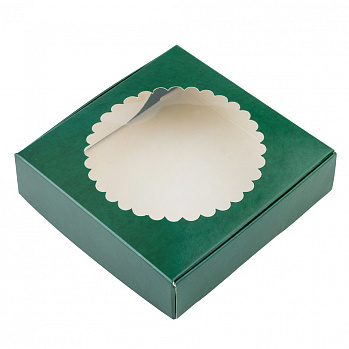 Коробка для печенья 12*12*3 см, зелёная с окном
