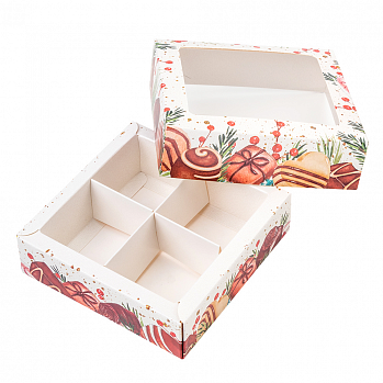 Коробка для 4 конфет "Новогодние сладости", с окном