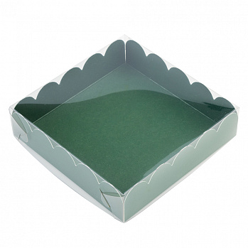 Коробка для печенья 12*12*3 см, Зелёная с прозрачной крышкой