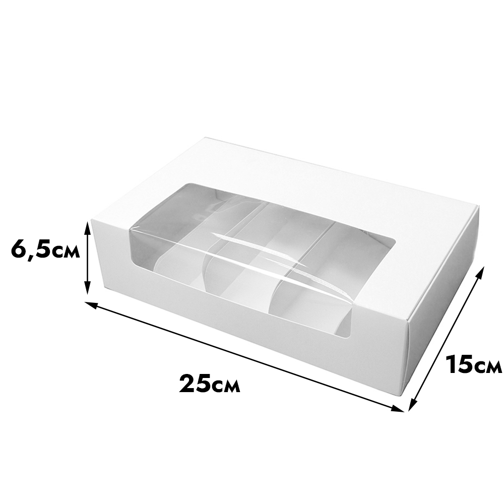 Коробка для эклеров с разделителем Белая с окном, 5 ячеек, 25*15*6,5 см с  бесплатной доставкой по Москве