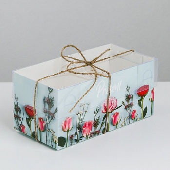 Коробка для 2 капкейков с прозрачной крышкой "Страна роз, present" 8*16*7 см