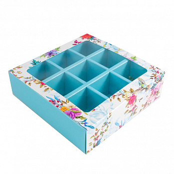 Коробка для 9 конфет с разделителями "Цветы ассорти"