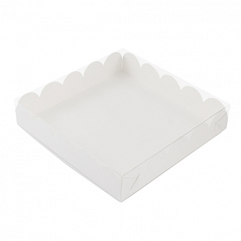 Коробка для печенья 15*15*3 см, Белая с Прозрачной крышкой