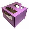 Коробка для торта с ручками 24*24*20 см (окна),  фиолетовая фото 1