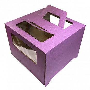Коробка для торта с ручками 24*24*20 см (окна),  фиолетовая