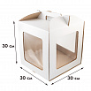 Коробка для торта белая 30*30*30 см, с тремя окнами, с ручками фото 1