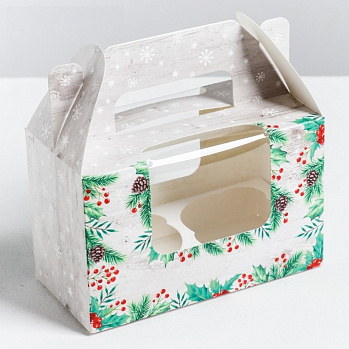 Коробка для 2 капкейков с окном "Счастливых моментов" 16*8*10 см