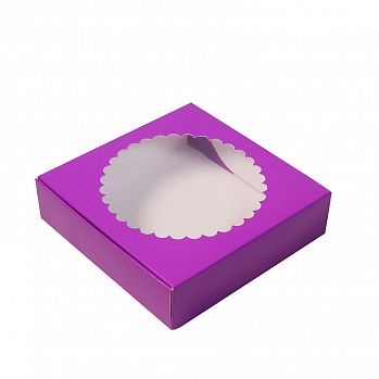 Коробка для печенья 12*12*3 см, Фиолетовая с окном