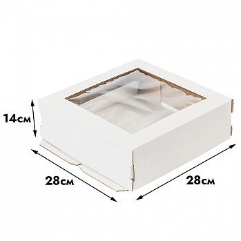 Коробка для торта 28*28*14 см, квадратное окно (самолет)