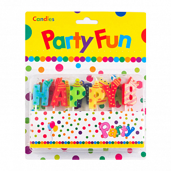 Свечи для торта "Happy Birthday", буквы разноцветные 3 см