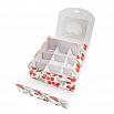 Коробка для 9 конфет с разделителями "Красные тюльпаны" с лентой, 11*11*5 см фото 4