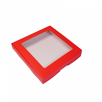 Коробка для печенья 19*19*3 см, Красная с окном