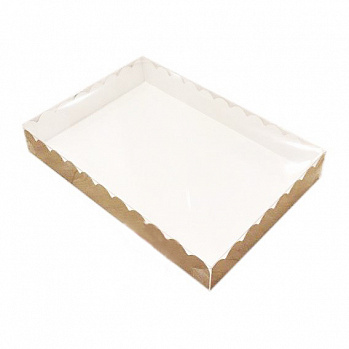 Коробка для печенья 23*30*3 см, Крафт с прозрачной крышкой, 50 шт
