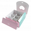 Коробка для 9 конфет с разделителями "Розовые полоски с сердцем" с лентой, 11*11*5 см фото 4