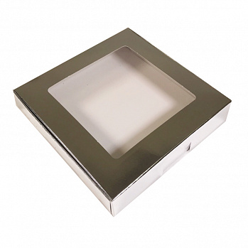 Коробка для печенья 16*16*3 см, Серебряная с окном