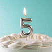 Свеча для торта "Цифра 5", серебряная 6 см фото 2