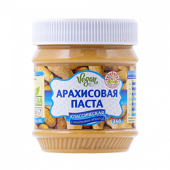 Паста арахисовая "Азбука продуктов" Классическая c кусочками, 340 гр