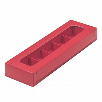 Коробка для 5 конфет с окном 23,5*7*3 см, Красная