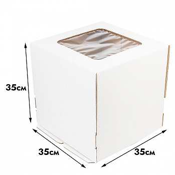 Коробка для торта 35*35*35 см, квадратное окно (самолет)
