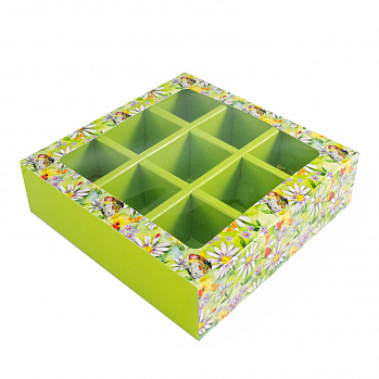 Коробка для 9 конфет с разделителями "Ромашки акварельные"