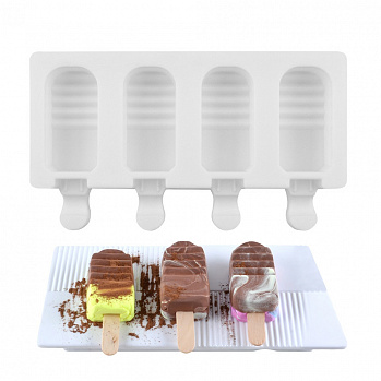 Форма силиконовая для мороженого "Рифленая-гладкая" 33*66 мм, 4 ячейки, Silikolove