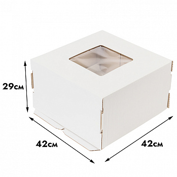 Коробка для торта 42*42*29 см, квадратное окно (самолет)
