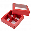 Коробка для 4 конфет с разделителями, Красная с окном фото 1
