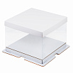 Коробка под торт с пьедесталом прозрачная 23,5*23,5*22 см, Белая фото 1