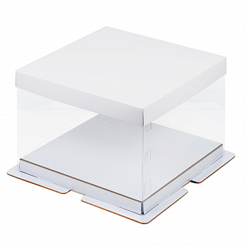 Коробка под торт с пьедесталом прозрачная 23,5*23,5*22 см, Белая