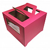 Коробка для торта с ручкой 30*30*19 см малиновая (розовая) фото 1