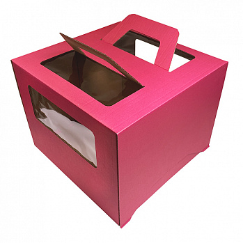 Коробка для торта с ручкой 30*30*19 см малиновая (розовая)