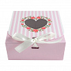 Коробка для 9 конфет с разделителями "Розовые полоски с сердцем" с лентой, 11*11*5 см фото 2