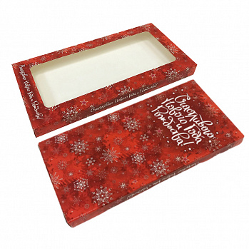 Коробка под шоколадку "Снежинки" красная с окном 18*9*1,4 см