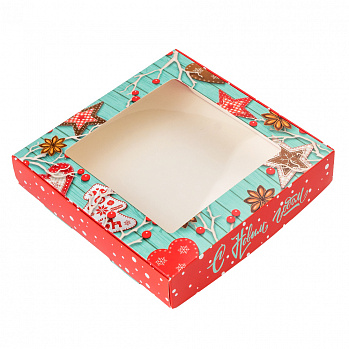 Коробка для печенья "Новогодние чудеса" с окном, 16*16*3 см