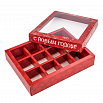 Коробка для 12 конфет с разделителями "Снежинки", красная с окном фото 1