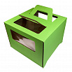 Коробка для торта с ручкой 26*26*20 см (с окнами) зеленая фото 1