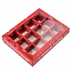 Коробка для 12 конфет с разделителями "Снежинки", красная с окном фото 2