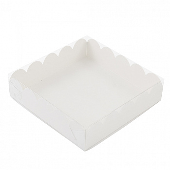 Коробка для печенья 12*12*3 см, Белая с Прозрачной крышкой