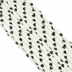 Трубочки / Палочки бумажные Белая с черными сердечками 200*6 мм, 20 шт