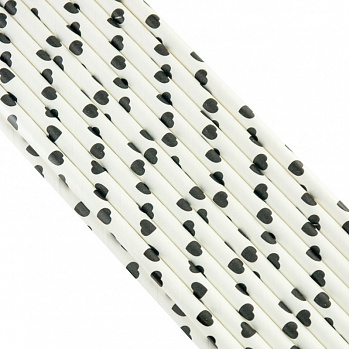 Палочки бумажные Белая с черными сердечками 200*6 мм, 20 шт