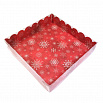 Коробка для пряников с прозрачной крышкой "Снежинки на красном", 15*15*3 см фото 1