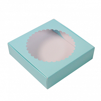 Коробка для печенья 12*12*3 см, Голубая с окном