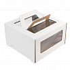Коробка для торта белая 26*26*15 см, с ручками (окна) фото 5