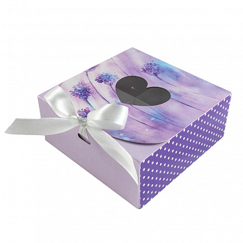 Коробка для 9 конфет с разделителями "Лавандовая фантазия" с лентой, 11*11*5 см